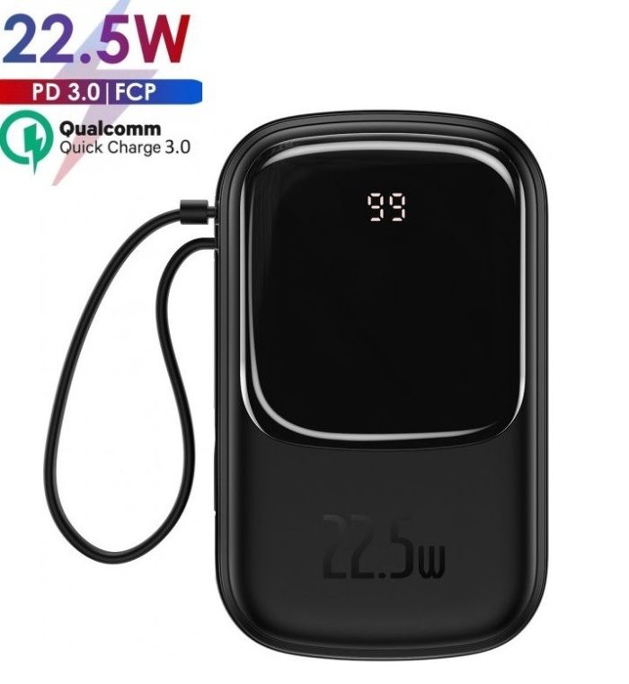 Baseus Q Pow 20000 mAh 22.5W Quick Charge + кабель Type-C для iPad/Samsung/Xiaomi/Huawei/iPhone black