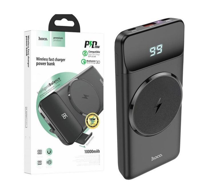Hoco 10000 mAh magnetic wireless fast charging 1xUSB/1xType-C, 15W Qi, 22,5W, 3A, QC/PD|