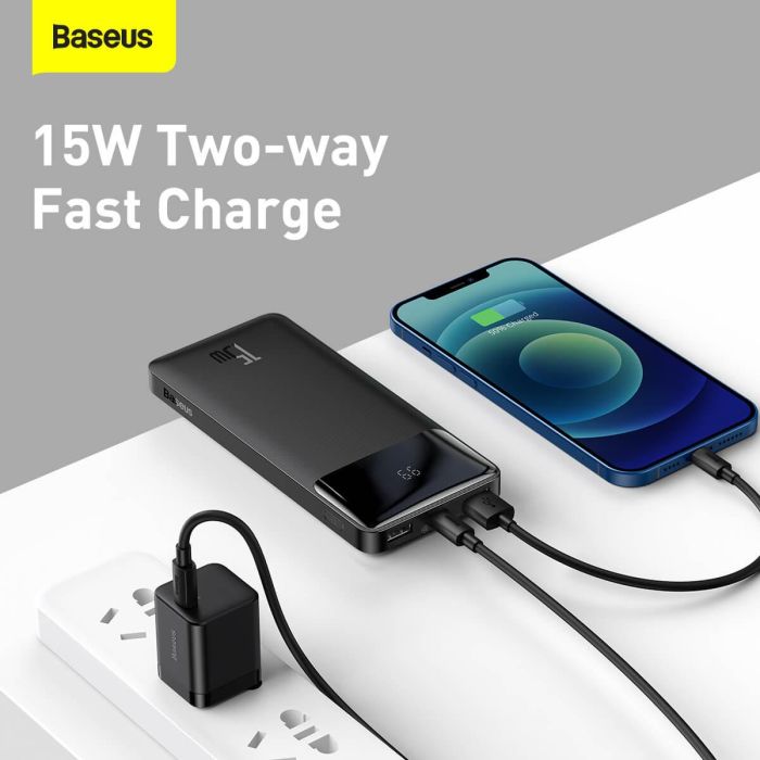 Baseus Bipow Digital Display 10000 mAh | 2USB / 1Type-C, 3A / 15W, QC |. Black