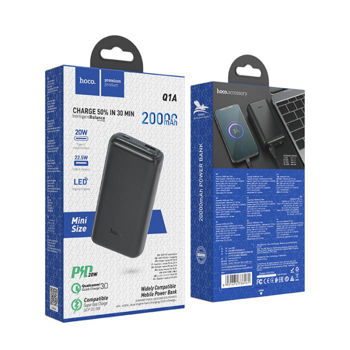 Power Bank HOCO Q1A Kraft PD+QC3.0 20000 mAh Чорний