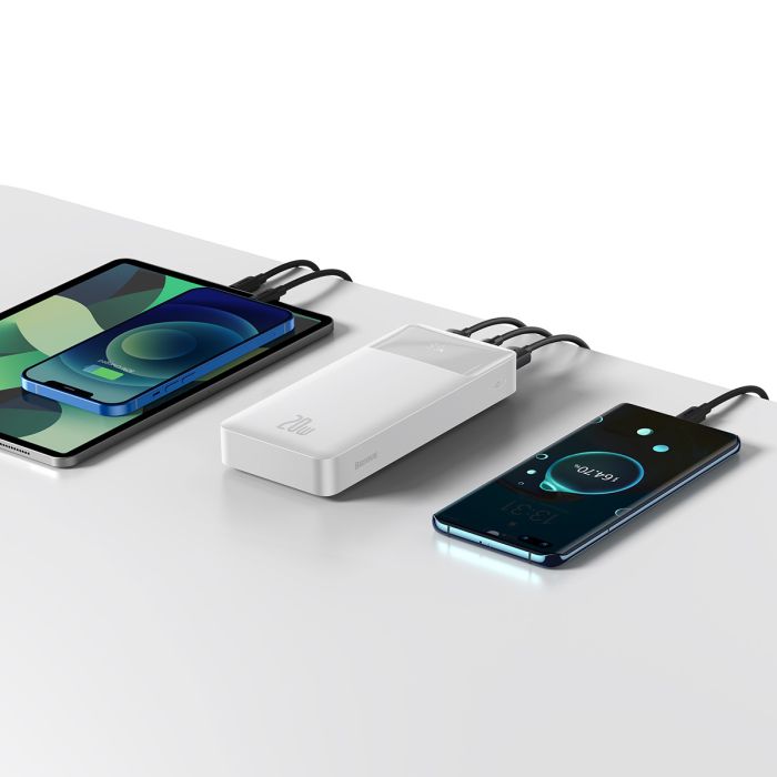 Baseus 20000 mAhBipow Digital Display | 2USB / 1Type-C, PD / QC, 20W, 3A |. White