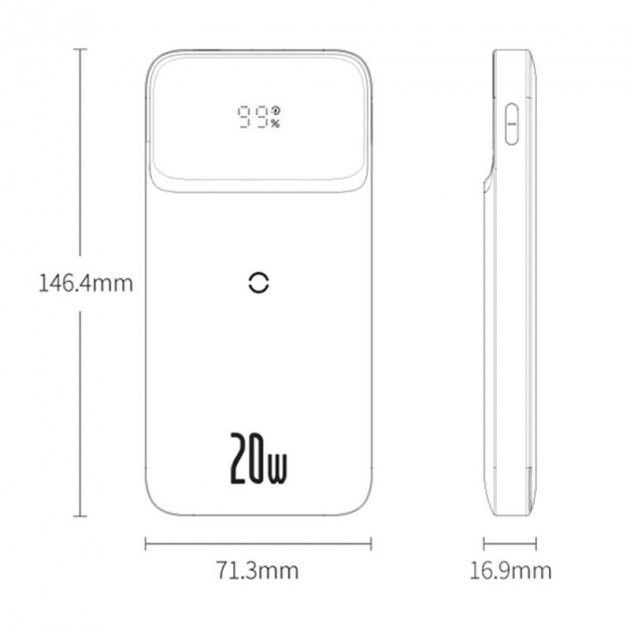 Baseus Quick Charge 10000 mAh 20W з швидкою бездротовою зарядкою для Android/iOS White