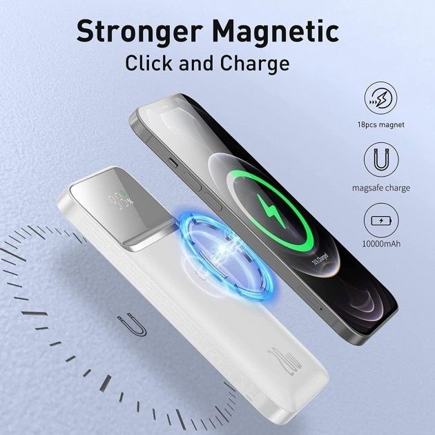 Baseus Quick Charge 10000 mAh 20W з швидкою бездротовою зарядкою для Android/iOS White