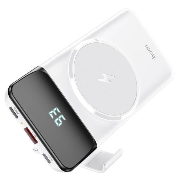 Повербанк на 10000mAh з бездротовою зарядкою HOCO Bobby magnetic (1USB/1Type-C, 15W, QC/PD). White