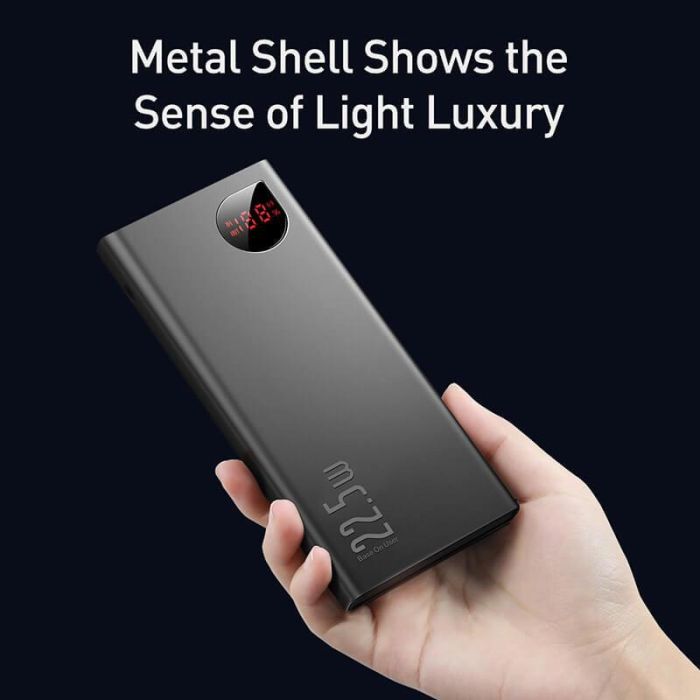 Baseus Adaman Metal Digital Display 10000 mAh (2USB/Type-C/Lightning, 22.5W/5A). Black