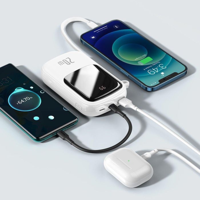 Baseus 20000 mAhQpow Digital Display Quick Charging (20 W, USB/Type-C/Lightning). White