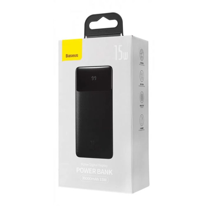 Baseus 30000 mAh premium 15W 3A 2USB+Type-C c Led дисплеєм Bipow Digital Display Black