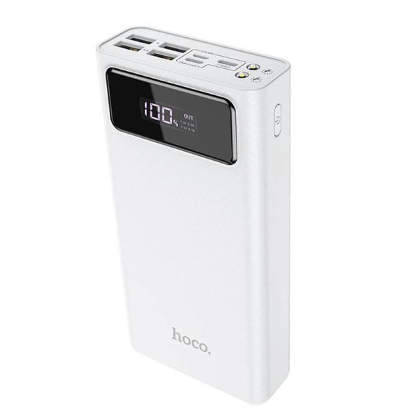Повербанк на 30000mAh з ліхтариком HOCO J65 General LED Display power bank (4USB/Lightning/Type-C, 2A). White