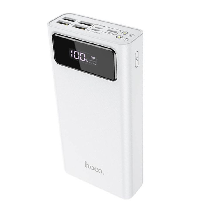 Hoco 30000 mAh з ліхтарикомJ65 General LED Display (4USB/Lightning/Type-C, 2A). White