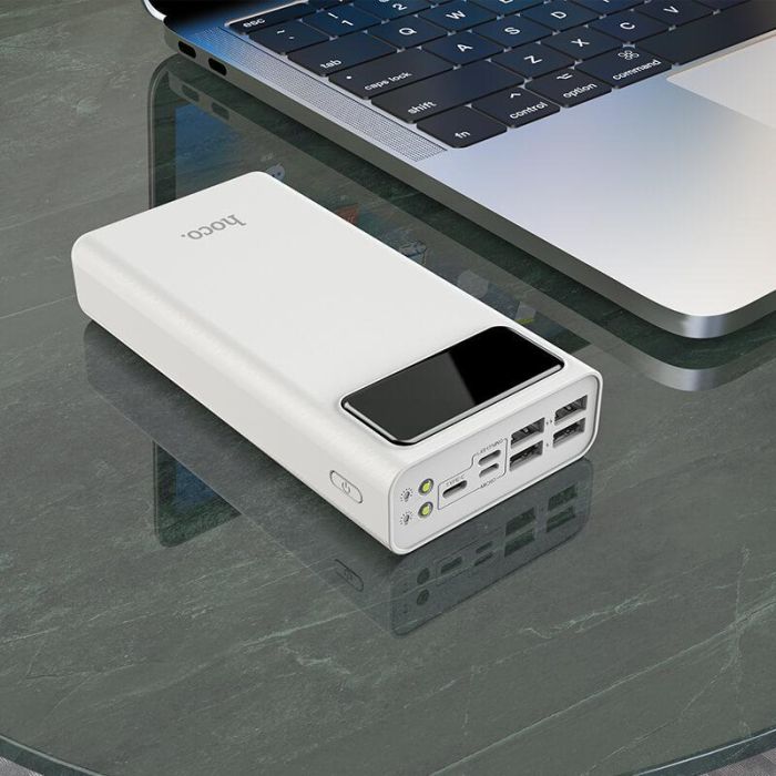Hoco 30000 mAh з ліхтарикомJ65 General LED Display (4USB/Lightning/Type-C, 2A). White