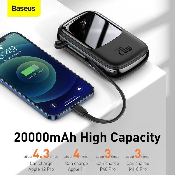 Baseus Qpow Pro на 20 Ватів 10000 mAh з вбудованим зарядним кабелем LED-дисплеєм