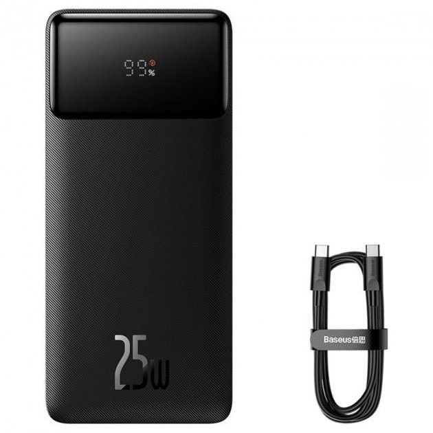 Baseus Quick Charge 20000 mAh 25W з кабелем USB-C 60W (20V/3A) black
