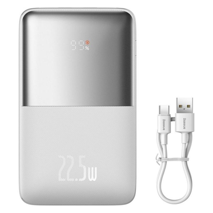 Baseus Bipow Pro Digital Display 20000 mAh |2xUSB, 1xType-C, 22.5W/5A, PD/QC|white