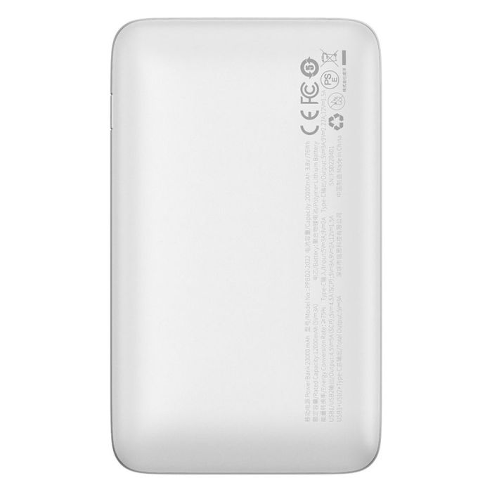 Baseus Bipow Pro Digital Display 20000 mAh |2xUSB, 1xType-C, 22.5W/5A, PD/QC|white