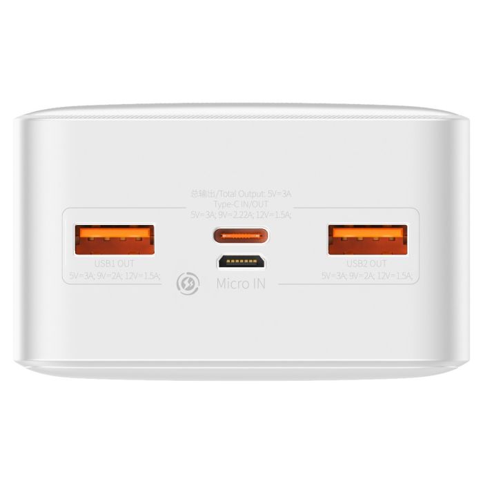 Baseus Bipow Digital Display 30000 mAh | 2USB / 1Type-C, PD / QC, 20W, 3A |. White