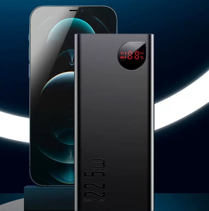 Baseus Adaman Metal Digital Display 20000 mAh 22.5W Quick Charge для iPhone/Samsung/Xaomi/Huawei Черний