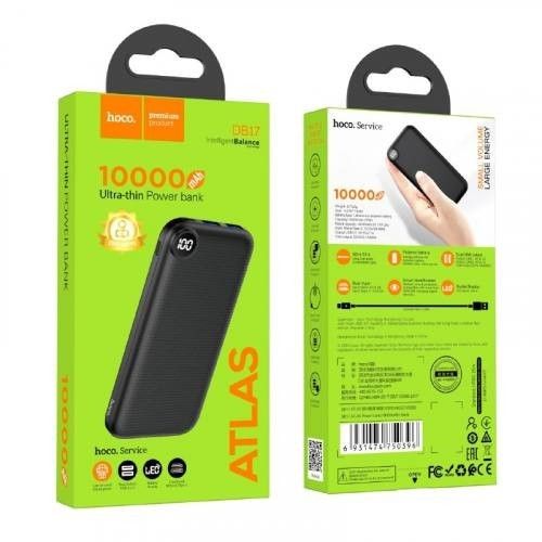 Hoco DB17 ATLAS 2USB/Micro/Type-C/LCD 10.000 mAh Чорний