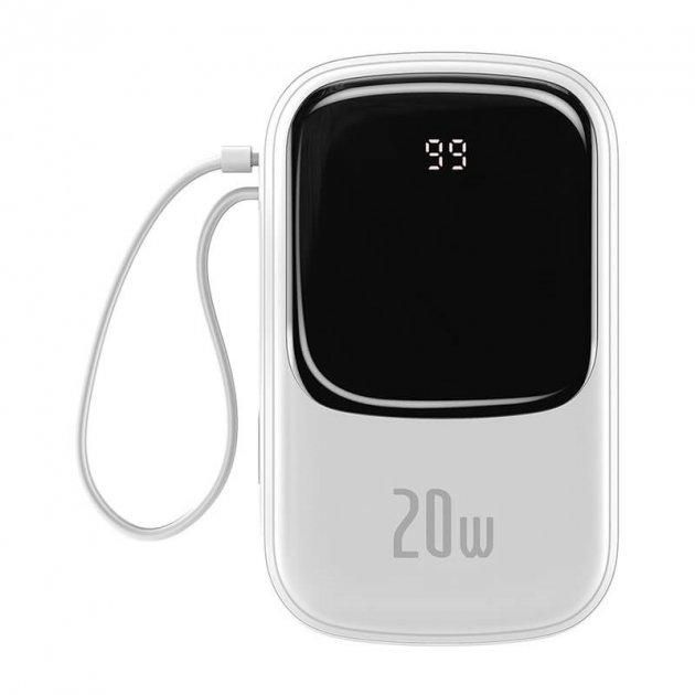 Baseus Q Pow 20000 mAh 20W Quick Charge + кабель Lightning для iPhone/iPad/Samsung/Xiaomi/Huawei whi