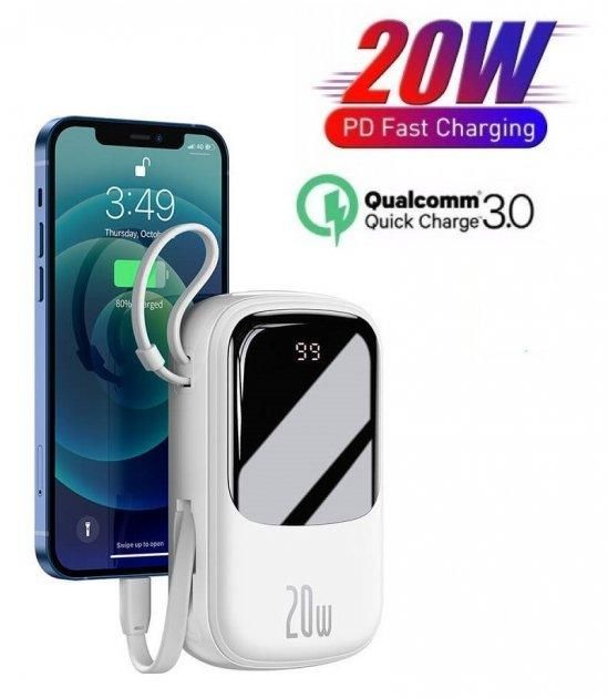 Baseus Q Pow 20000 mAh 20W Quick Charge + кабель Lightning для iPhone/iPad/Samsung/Xiaomi/Huawei whi