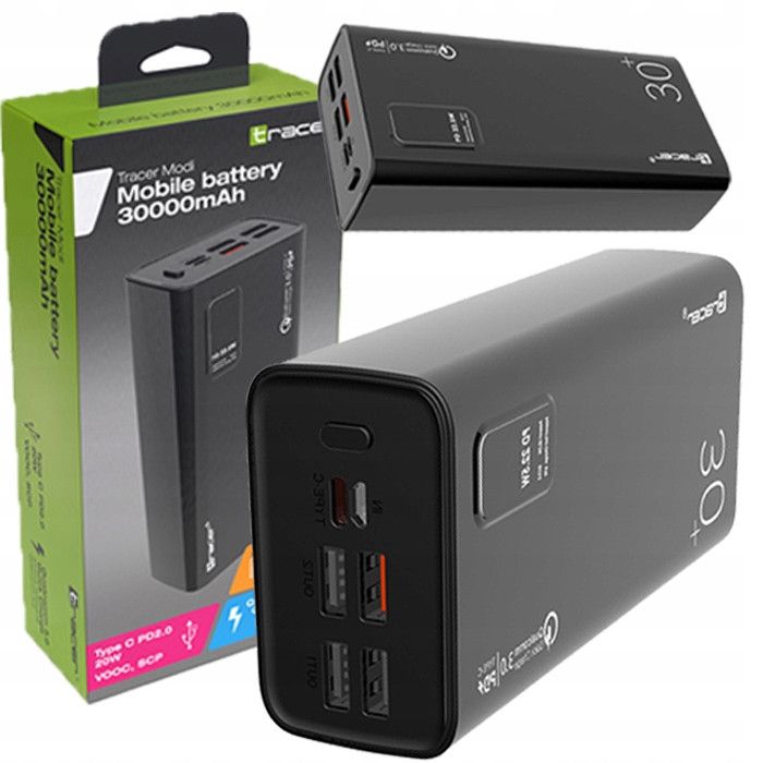 Baseus TTRACER MODI 30 000 mAh (4USB/1Type-C/Li-Pol/PD/QC3.0/3A/22.5W) Black