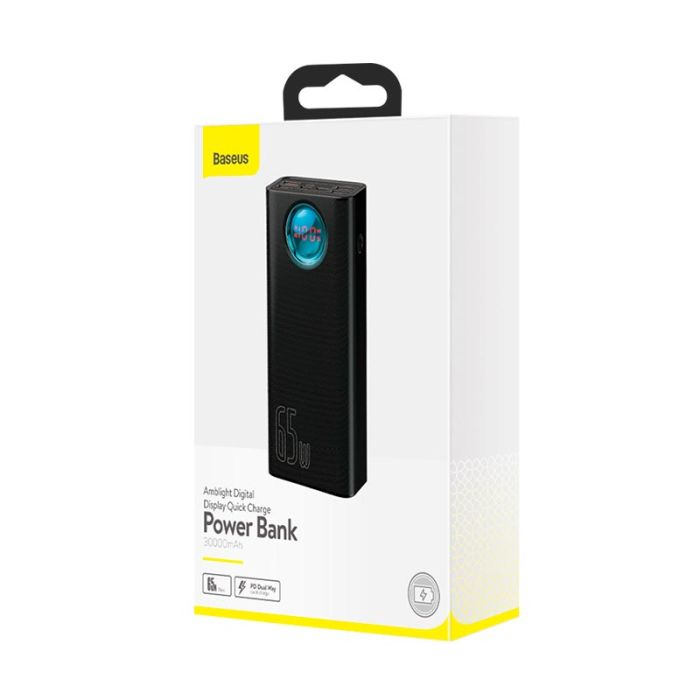 Baseus Amblight Digital Display Fast Charge 30000 mAh 4USB/Type-C/Lightning 65W/5A PD/QC PPLG000101 black