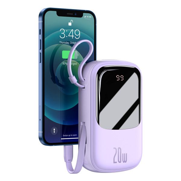 Baseus 20000 mAh 20W с быстрой зарядкойQ Pow Quick Charge Портативный + кабель Lightning для iPhone/iPad/Samsung//Huawei purple