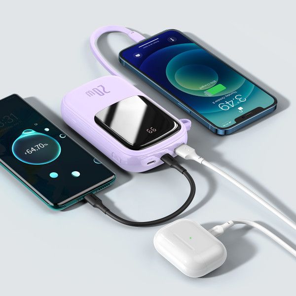 Baseus 20000 mAh 20W с быстрой зарядкойQ Pow Quick Charge Портативный + кабель Lightning для iPhone/iPad/Samsung//Huawei purple