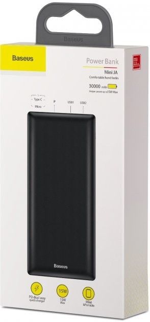 Baseus 30000 mAh,Mini JA, Black, 2xUSB 5V/3A (PPJAN-C01)
