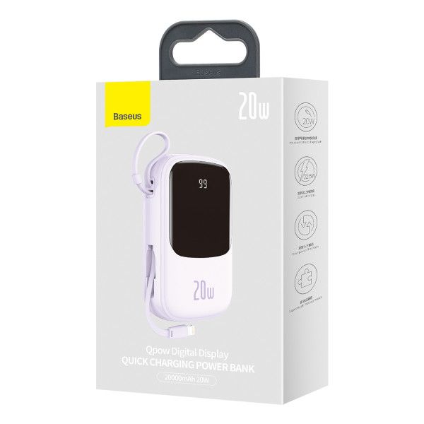 Baseus Q Pow Quick Charge Baseus 20000 mAh 20W  + кабель Lightning для iPhone/iPad/Samsung/Xiaomi/Huawei Фіолетовий