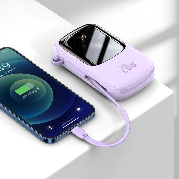 Baseus Q Pow Quick Charge Baseus 20000 mAh 20W  + кабель Lightning для iPhone/iPad/Samsung/Xiaomi/Huawei Фіолетовий
