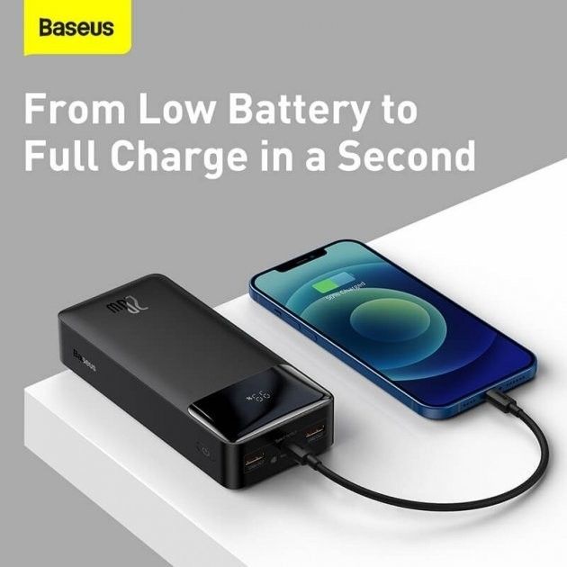Baseus Bipow Digital Display 30000 mAh 20W 3A 2-USB/1-Type-C Чорний