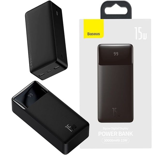 Baseus Bipow Digital Display 30000 mAh 15W 3A 2USB/1Type-C. QC Чорний