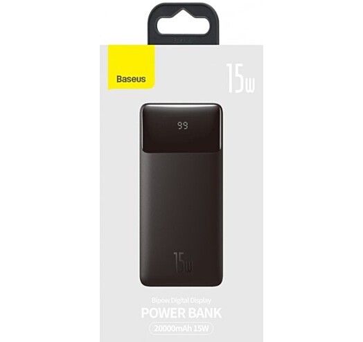 Павербанк Baseus Bipow Digital Display 20000 mAh 15W 3A 2USB/1Type-C. QC Чорний