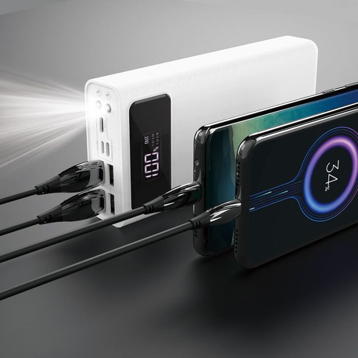 Hoco General J65 30000 mAh, 4USB, Lightning, Type-C, 2A, біле