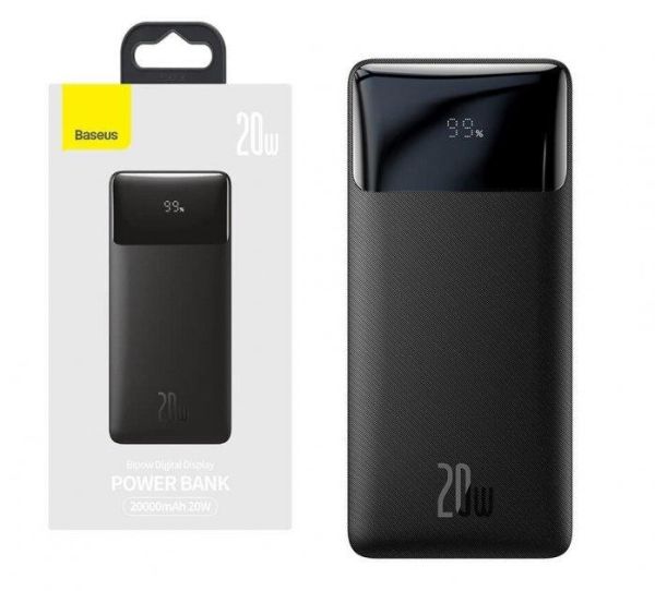 Повербанк Baseus Bipow 20000mAh 20W Digital Display 2USB/1Type-C 3 A чорний Power bank, портативна