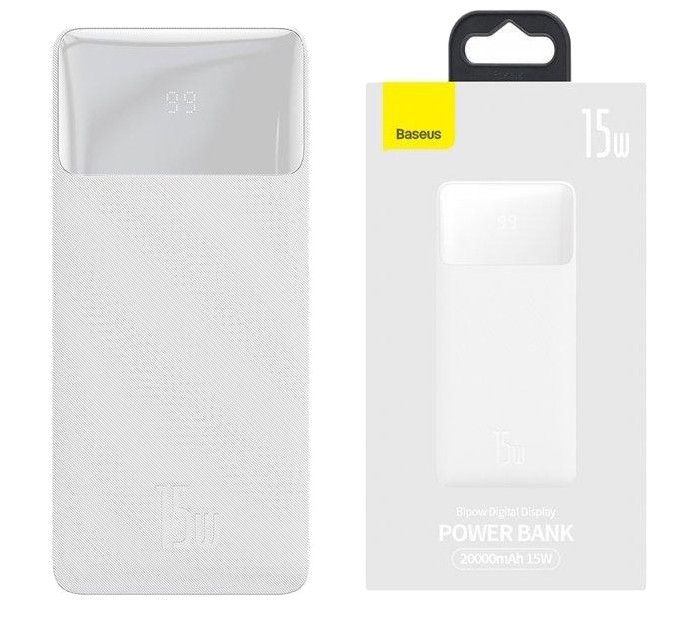 Baseus Bipow 20000 mAh 15W Digital Display 2USB/1Type-C 3A білий Power bank, портативна батарея