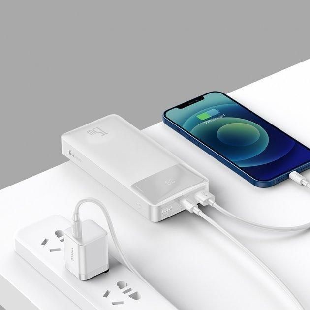 Baseus Bipow 20000 mAh 15W Digital Display 2USB/1Type-C 3A білий Power bank, портативна батарея