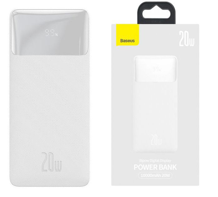 Baseus Bipow 10000 mAh 20W Digital Display 2USB/1Type-C 3A білий Power bank, портативна батарея