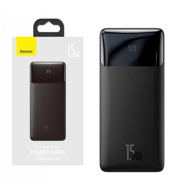 Baseus Bipow 20000 mAh 15W Digital Display 2USB/1Type-C 3A чорний Power bank, портативна