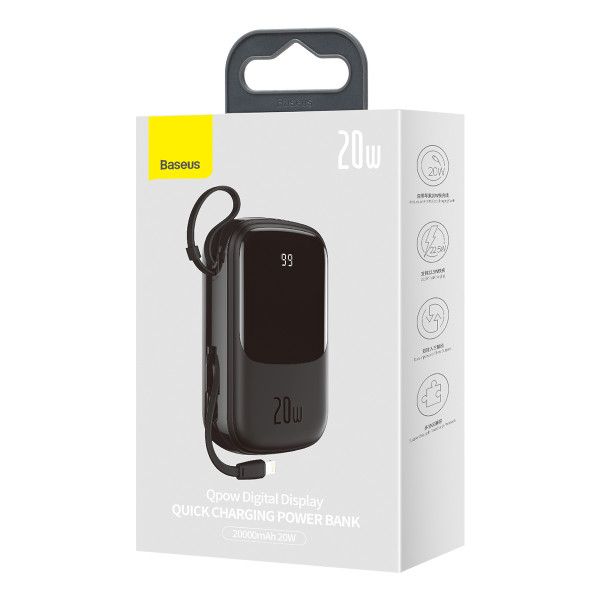 Baseus 20000 mAh 20W с быстрой зарядкойQ Pow Quick Charge Портативный + кабель Lightning для iPhone/iPad/Samsung//Huawei Черный