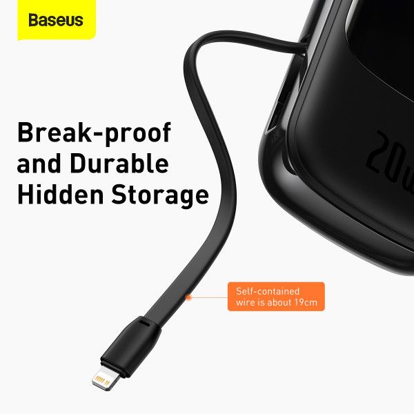 Baseus 20000 mAh 20W с быстрой зарядкойQ Pow Quick Charge Портативный + кабель Lightning для iPhone/iPad/Samsung//Huawei Черный