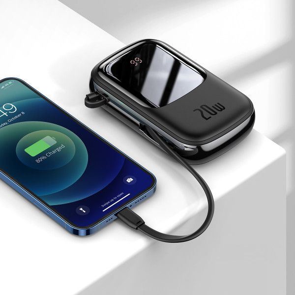 Baseus 20000 mAh 20W с быстрой зарядкойQ Pow Quick Charge Портативный + кабель Lightning для iPhone/iPad/Samsung//Huawei Черный