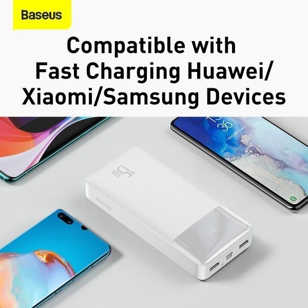 Baseus Bipow Digital Display 20000 mAh 15W з підтримкою швидкого заряджання 2USB/1Type-C. QC. Білий