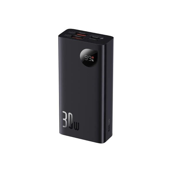 Повербанк Baseus Adaman 2 + кабель USB to Type-C, 0.3 метра (3A, 10000 мАг, 30Вт, Type-C x 2 USB-A, QC 3.0, швидка зарядка) - Чорний