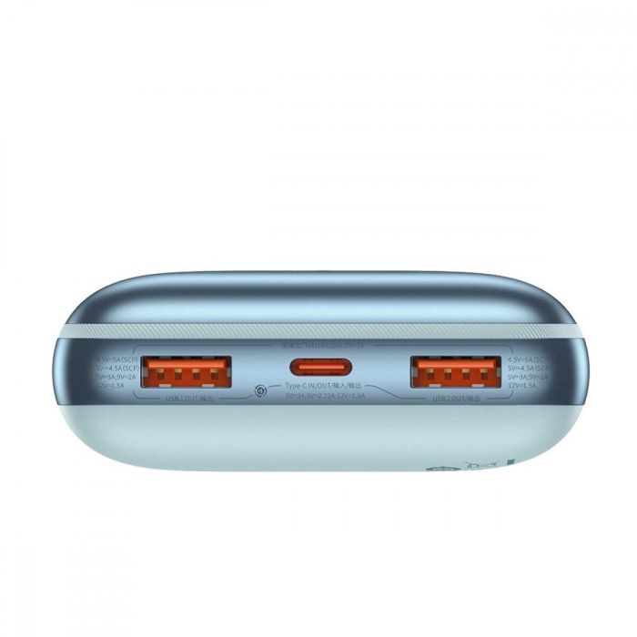Baseus Bipow Pro + кабель USB для Type-C, 0.3 метра (3A, 20000 mAh, 22.5Вт, Type-C x 2 для USB-A, QC 3.0, швидка зарядка) - Блакитний