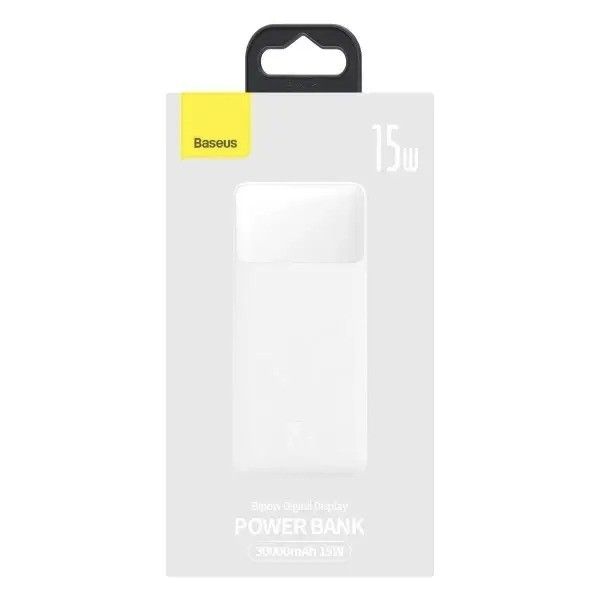 Baseus Bipow Digital Display 30000 mAh на 15 W, LED-дисплей + кабель Білий