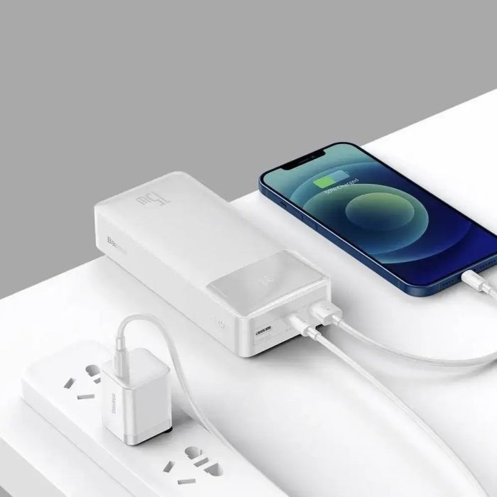 Baseus Bipow Digital Display 30000 mAh на 15 W, LED-дисплей + кабель Білий