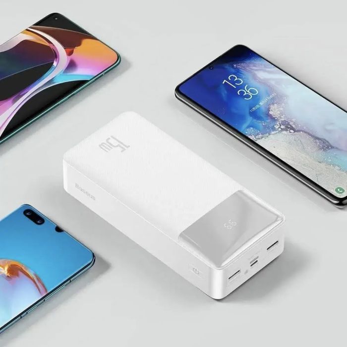 Baseus Bipow Digital Display 30000 mAh на 15 W, LED-дисплей + кабель Білий