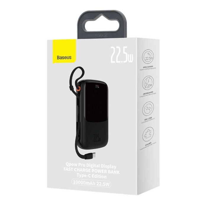 Baseus Qpow Pro Digital Display Fast Charge 20W з вбудованим кабелем Type-C на 10000 mAh (PPQD020101) Black
