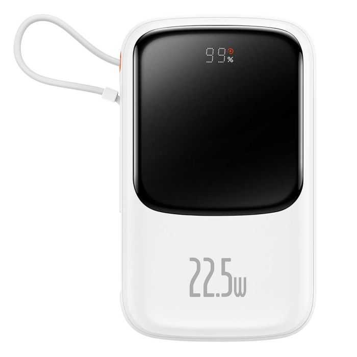 Baseus Qpow Pro Digital Display Fast Charge 20W з вбудованим кабелем Type-C на 10000 mAh (PPQD020102) White